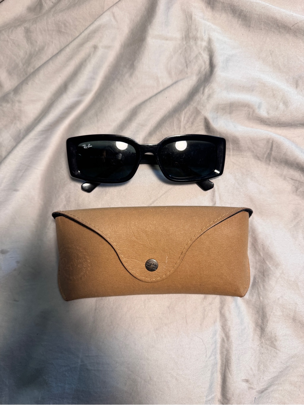 Ray-Ban Kiliane Bio-Based Black Rectangular Sunglasses With Tan Case